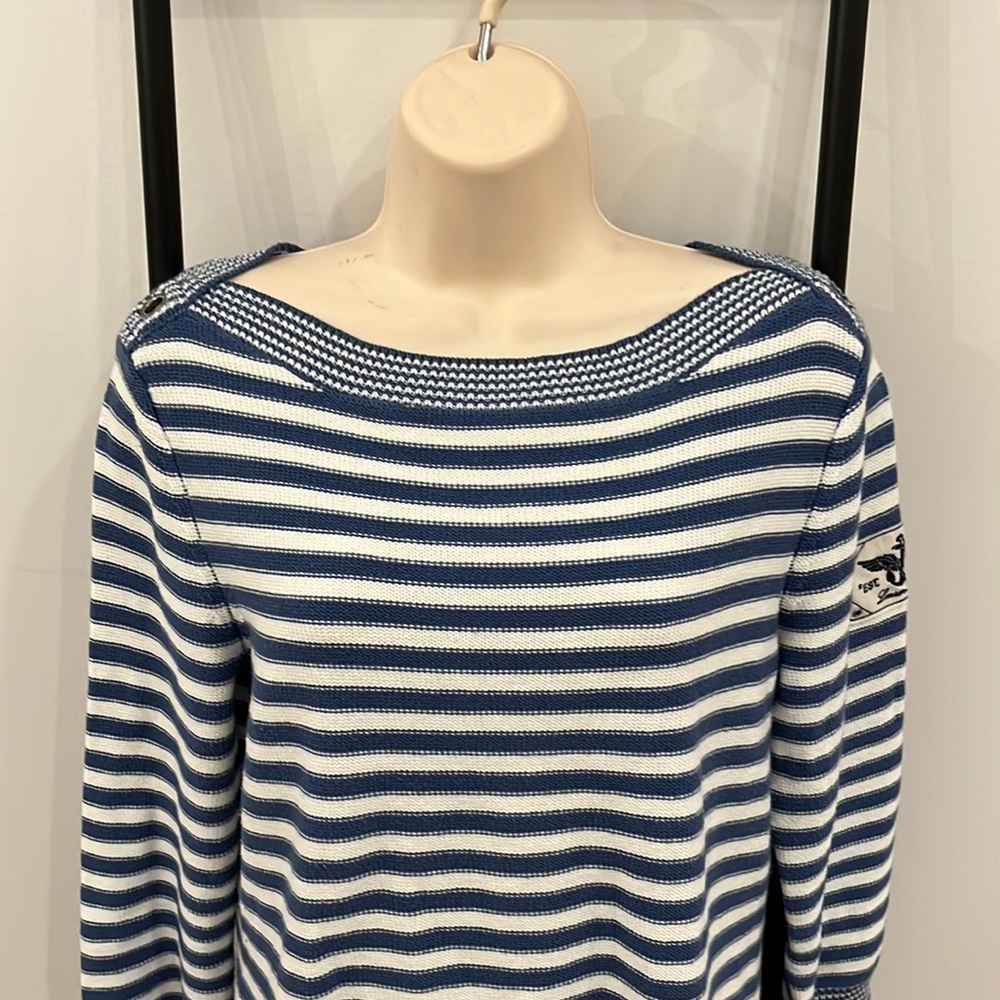 Vintage RALPH LAUREN TOP Knit Sweater Striped Cotton Women Size S